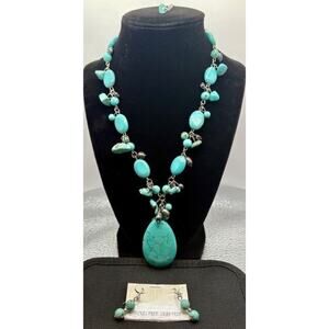Turquoise Style Beaded Stone Necklace and Earring Set - Nickel and Lead Free